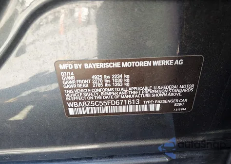 2015 BMW 328I Gran Turismo xDrive из США, поврежденный, VIN WBA8Z5C55FD671613